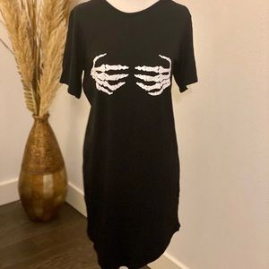Skeleton hands grab boob t shirt dress